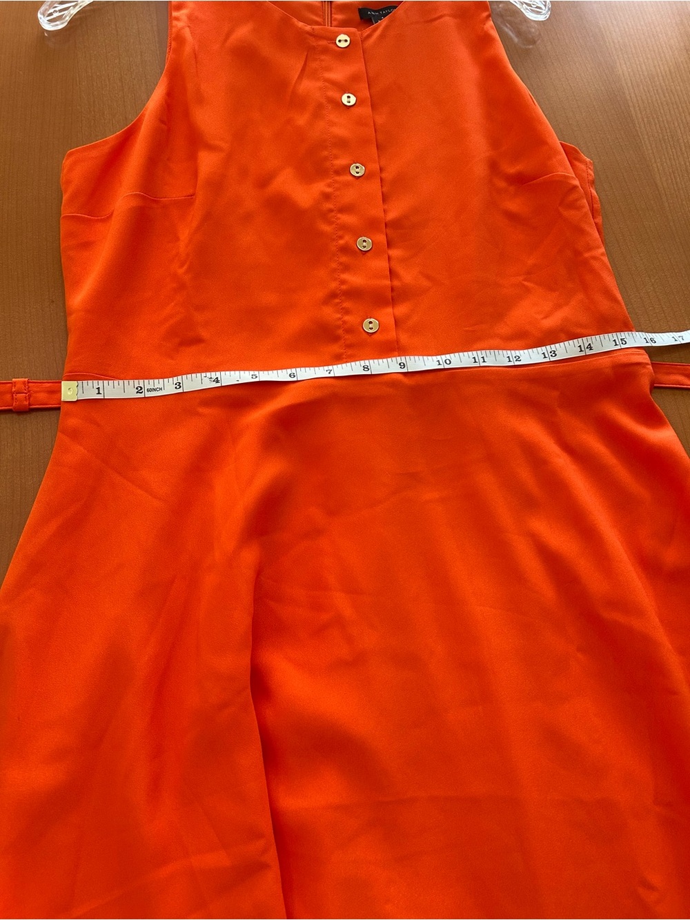Ann Taylor Size 4 Sleeveless Bright Orange High-Low Belted Midi Dress - Picture 5 of 7